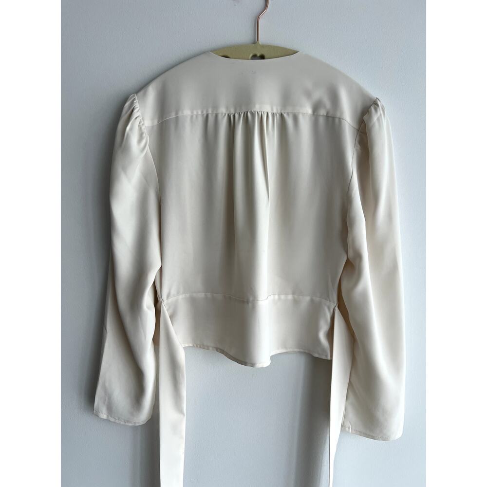 Reiss Plunge Deep V-neck Buttons Tie Wrap Beige Blouse Coquette Lingerie (size 2 - Picture 5 of 14